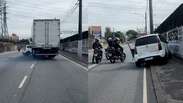 Caminh&atilde;o arrasta carro ap&oacute;s briga de tr&acirc;nsito no Rio de Janeiro