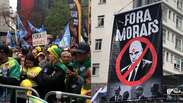 Com cartazes de 'Fora Moraes', apoiadores de Fl&aacute;vio fazem ato na Paulista