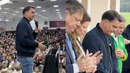 Fl&aacute;vio Bolsonaro ora pelo pai e Tarc&iacute;sio prega em culto em S&atilde;o Paulo
