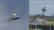 V&iacute;deo mostra pilotos se ejetando pouco antes de ca&ccedil;a brit&acirc;nico cair e explodir no Pa&iacute;s de Gales