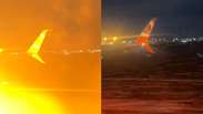 Avi&atilde;o pega fogo durante decolagem em aeroporto de Goi&acirc;nia