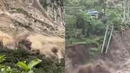 V&iacute;deo mostra momento em que grande deslizamento de terra atinge vilarejo no Nepal