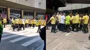 Taxistas trocam socos e chutes em briga generalizada em aeroporto do Rio; veja confus&atilde;o