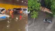 Carros boiam em t&uacute;nel e ruas ficam alagadas ap&oacute;s forte chuva em S&atilde;o Paulo