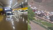 V&iacute;deos mostram t&uacute;nel do Anhangaba&uacute; alagado ap&oacute;s temporal fazer ruas virarem rios em SP