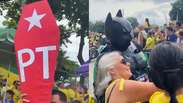Ato em favor de Fl&aacute;vio Bolsonaro tem 'Caix&atilde;o do PT' e 'Batman Bolsonarista' no Rio de Janeiro