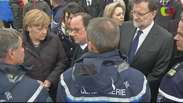 Merkel, Hollande e Rajoy visitam local da queda de avião