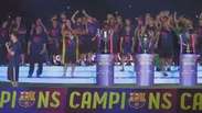 Campeones! Barça faz festa da tríplice coroa no Camp Nou