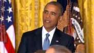 Homem grita "Vai Corinthians" em discurso de Obama