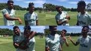 Thiago Santos brinca com Tchê Tchê em resenha animada na Academia de Futebol  
