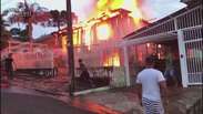 Casa fica destruída após incêndio em Coronel Vivida