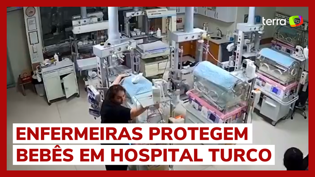 Câmera de segurança flagra enfermeiras protegendo bebês em hospital turco durante terremoto