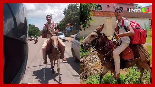 Jovem chama a atenção ao usar burro para fazer entregas no Tocantins