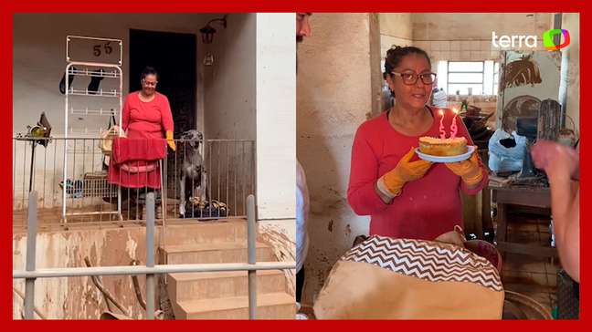 Família celebra aniversário de mãe com bolo improvisado após enchente no Rio Grande do Sul
