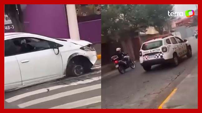 Motorista continua fugindo da polícia mesmo após carro capotar e perder rodas em SP