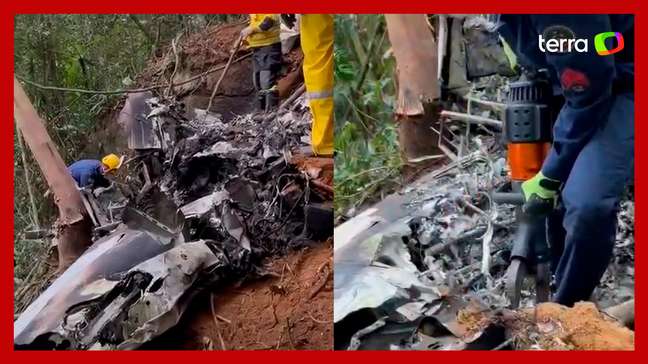 Vídeos mostram destroços de avião que caiu em Santa Catarina