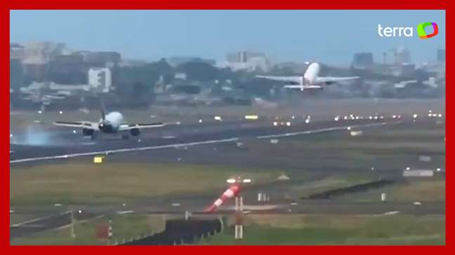 Avião pousa próximo a jato que decolava de pista na Índia
