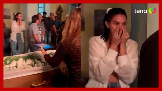 Namorada de Paulo Vieira chora ao ver ator em caixão durante gravação; veja vídeo