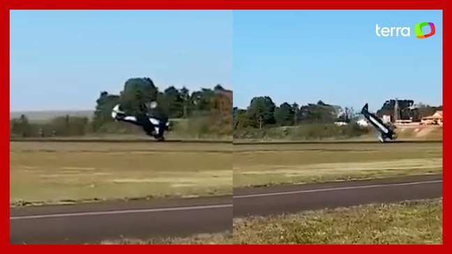 Avião 'dá cambalhota' ao pousar em aeroporto do Paraná