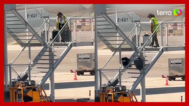 Funcionária é afastada após ser flagrada 'arremessando' bagagens em escada de aeroporto
