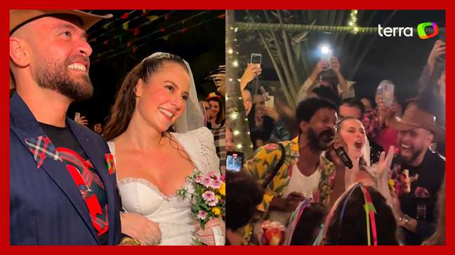 Paolla Oliveira e Diogo Nogueira ‘se casam’ durante festa junina