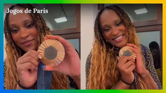 Rebeca Andrade mostra medalha recebida em Paris: ‘É muito linda!’