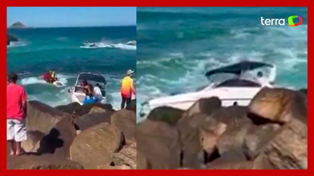 Lancha com 11 pessoas a bordo bate nas pedras em praia do Rio de Janeiro