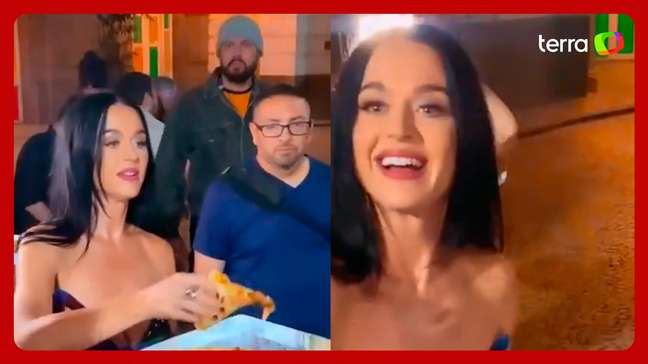 Katy Perry distribui pizza para fãs na porta do Copacabana Palace