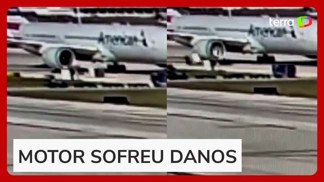 Câmera registra momento em que turbina de avião suga carga em aeroporto nos EUA