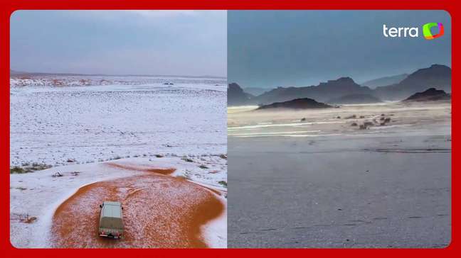 Deserto saudita fica coberto de neve pela primeira vez na história