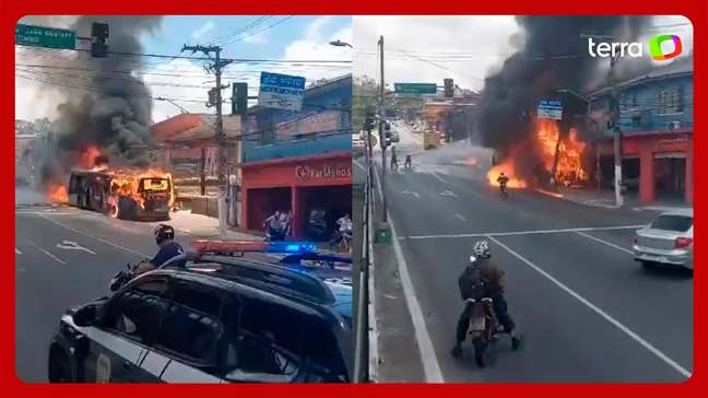 Ônibus pega fogo, desce avenida e atinge poste de energia em SP