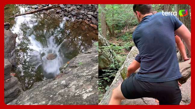 Homens jogam pedra na água e flagram efeito 'elástico'