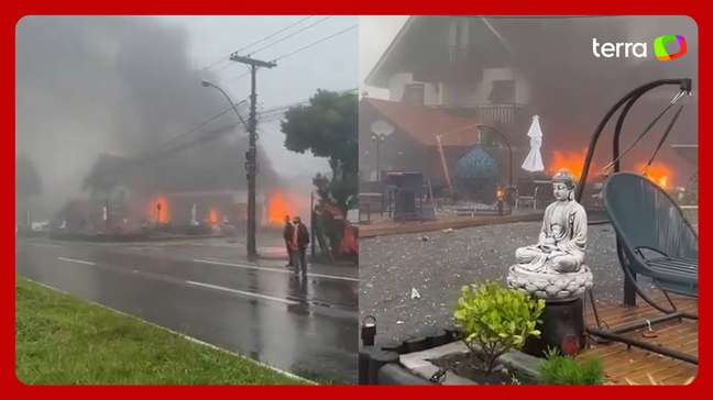 Avião de pequeno porte cai em avenida no centro de Gramado (RS)