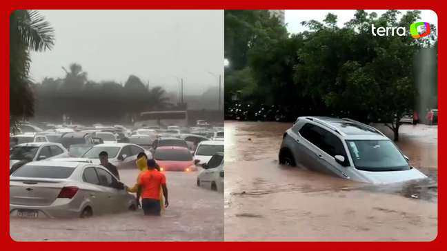 Temporal causa alagamentos e deixa carros submersosaplicativo esporte da sorteparque aquático no interior de SP