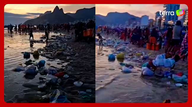 Areia da praia de Ipanema, no Rio de Janeiro, aparece tomada por lixo