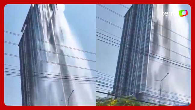 Água de piscina cai de arranha-céu em Bangkok durante terremoto