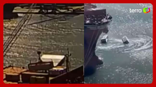 Três contêineres caem de navio atracado no Porto de Itajaí em SC