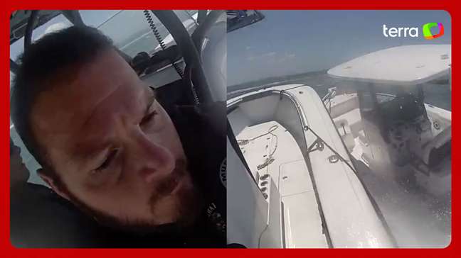 Policial se arrisca e pula em barco em movimento que ficou desgovernado após piloto cair no mar