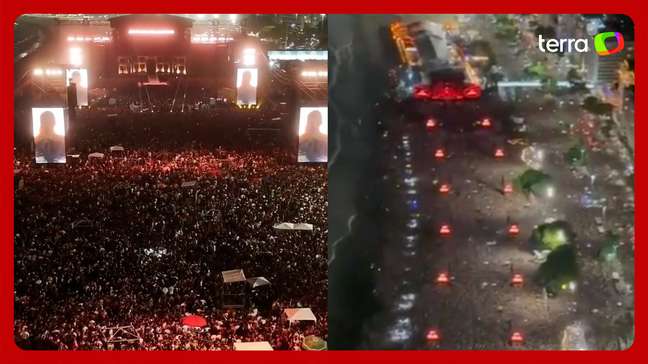 Imagens aéreas mostram praia de Copacabana completamente lotada em show de Lady Gaga