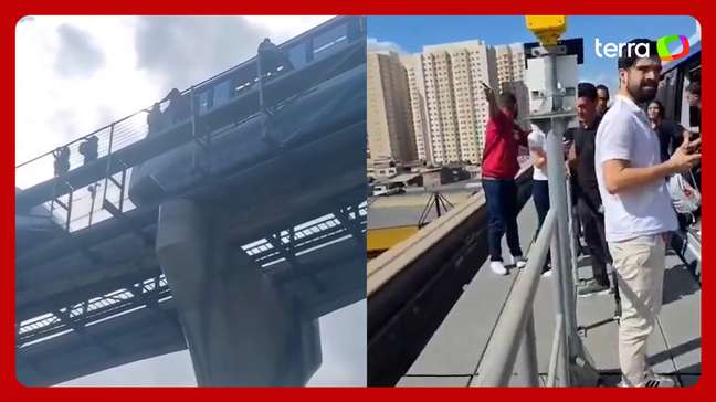 Falha em monotrilho faz passageiros caminharem por passarela em SP