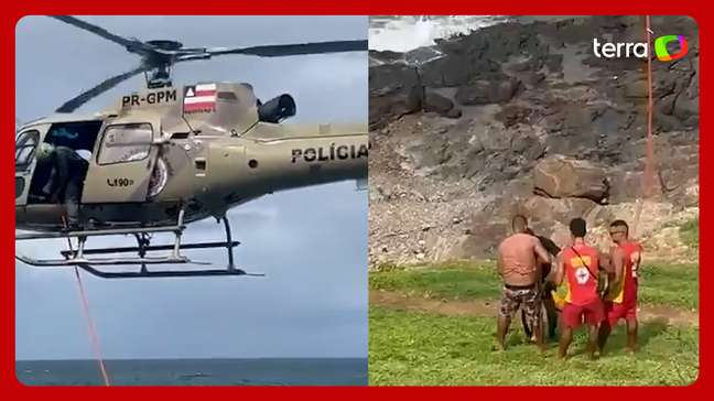 Banhistas são resgatados por helicóptero em praia de Salvador