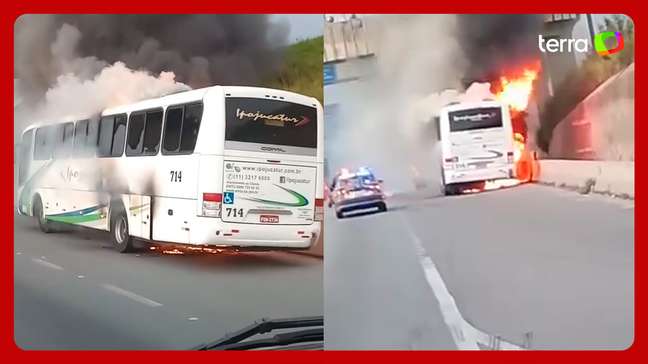 Ônibus pega fogo e bloqueia faixas na Rodovia Anhanguera, em SP