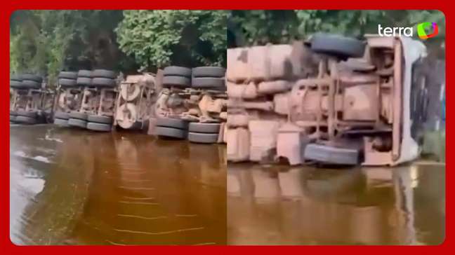 Caminhão com óleo vegetal tomba e atinge água de cachoeira no Ceará
