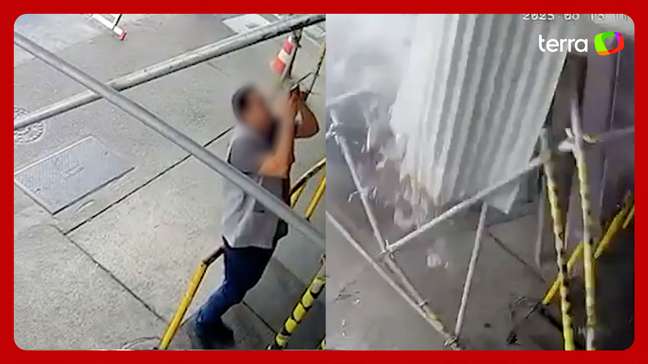 Marquise em obras desaba e quase atinge homem que tirava fotos em Copacabana