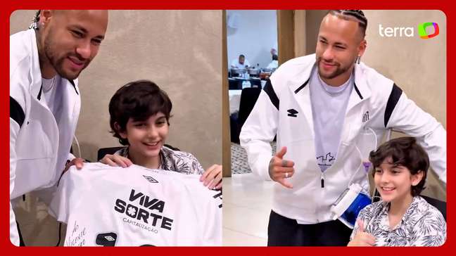 Neymar faz visita surpresa para criança santista com síndrome rara: 'Para sempre na memória'