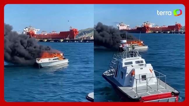 Embarcação pega fogo no mar do Litoral Norte de São Paulo