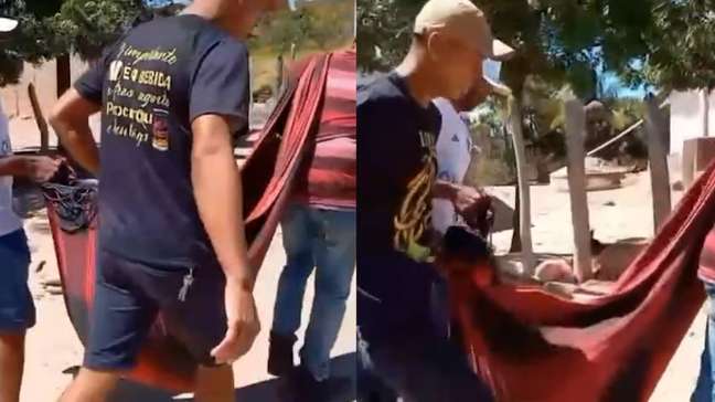 Homem é levado em rede até UPA após ambulância alegar falta de acesso por estrada no Ceará
