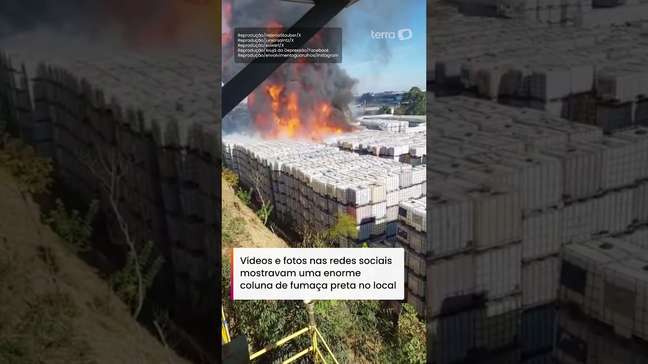 Incêndio de grandes proporções atinge indústria e gera enorme coluna de fumaça em Guarulhos (SP)