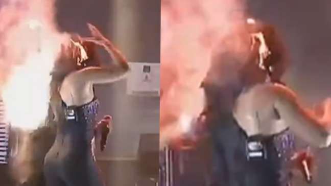 Vídeo mostra cabelo de integrante da banda Limão com Mel pegando fogo durante show em Pernambuco