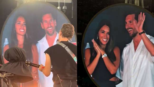 Messi aparece na ‘kiss cam’ com a esposa e é ovacionado em show do Coldplay